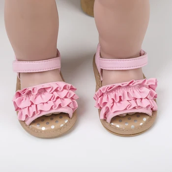 0-18M Бебе момичета летни сандали без хлъзгане къдри плоски обувки отворени пръсти бебе първи проходилка обувки новородено сладък принцеса обувки