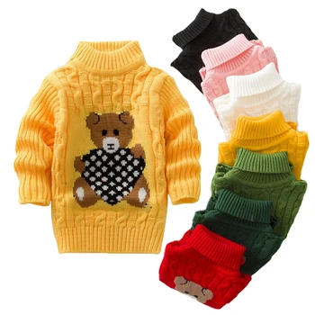 1-8 години топло сладък зимни момчета момичета пуловер карикатура мечка плетено дъно водолазка 2021 деца рожден ден подарък пуловер