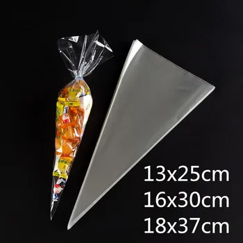 100pcs Opp пластмасов триъгълник чанта прозрачни бонбони чанта сладолед целофан конус опаковка чанта с обратни връзки
