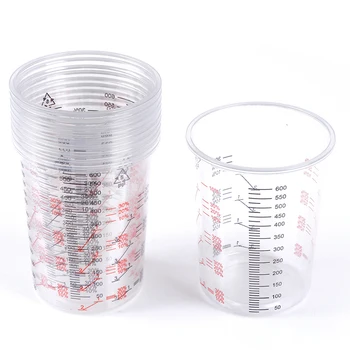 10pcs прозрачни пластмасови чаши за смесване на боя и течности 600ML училищни лабораторни чаши