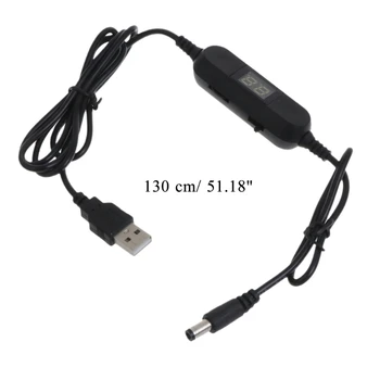  130cm USB към 1.5V 3V 4.5V 6V 8V 12V 5.5x2.1mm Регулируем кабел за напрежение с LED волтметър за часовник за играчки за радио светлина