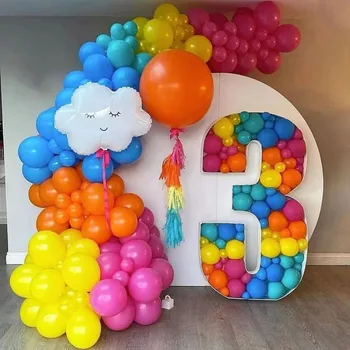 144pcs/комплект бял облак фолио балон със синьо оранжево жълто латекс балон венец комплект за деца рожден ден парти бебе душ декори