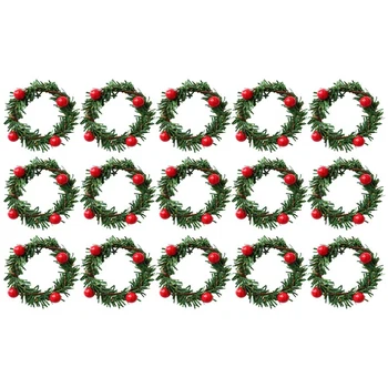 15Pcs Коледна украса Червен плод PVC борова игла салфетка пръстен Хотел Начало Салфетка Buckle Коледа салфетка пръстен