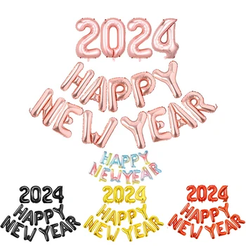 16 инча Нова година 2024 Брой букви балони Златен сребърен балон Честита Нова Година Коледно парти украса за дома