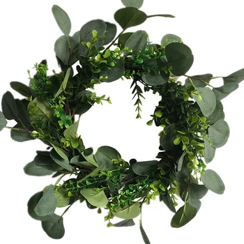 17 инча изкуствена коприна зелени листа евкалипт пръстен врата свещ начало прозорец декорация