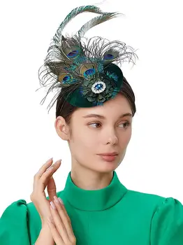1920s Пауново перо очарователи ретро цветни кристали инкрустирани малки барета чаено парти главата носят кадифе fascinator