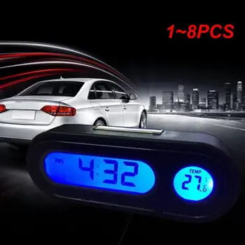 1~8PCS кола мини електронен часовник часовник часовник автоматично табло часовници светлинен термометър черен цифров дисплей кола стайлинг
