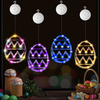2/4PCS Великденски прозоречни светлини LED яйца форма многоцветна стенна лампа с всмукателна чаша за вътрешна селска къща Начало Парти Висящи декор