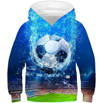 2022 Момчета Момичета 3D качулки Деца Cool поле Вода Футбол Футбол Отпечатани сини суичъри Детска мода Смешни пуловери Върхове