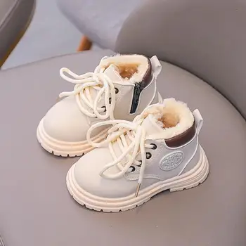 2023 Зимни ботуши за деца Кожени обувки Мода Топли неплъзгащи се момчета Студентски обувки Външни къси ботуши