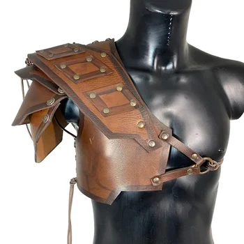 2023 Мъжка броня Viking Knight Warrior Pauldrons Кожено рамо Средновековен римски гладиаторски косплей костюм Steampunk Harness LARP