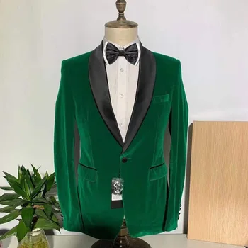 2023 Официално вечерно парти Кадифен смокинг за мъже Яке Зелен шал ревера само Блейзър Сватбен костюм на младоженеца по поръчка Slim Fit
