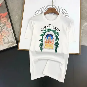 2024 Ново лого на Казабланка за мъжки спортни висококачествени летни тениски 100% памук отпечатани случайни извънгабаритни риза безплатна доставка