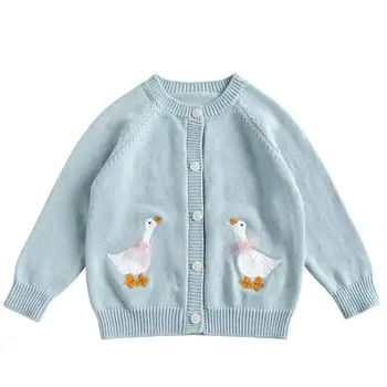 2024 Плетена жилетка за момичета Детска гъска бродерия плетене пуловер бебе есен трикотаж плета топ дрехи за деца