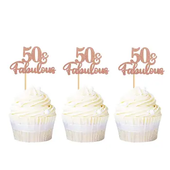 24 Опаковка 50 Страхотни топери за кексчета Блясък Капкейк за 50-ия рожден ден Декорации за 50-та годишнина от сватбата Рожден ден