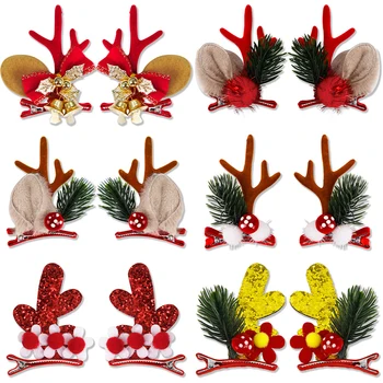 2pcs/set Коледни щипки за коса за момичета сладък елен ухо фиби за коса дръжки деца Коледа еленов рог фиба шнола коса