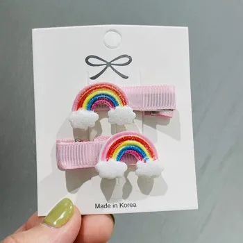 2Pcs/Set Момичета Сладък Rainbow сладолед Щипки за коса Детски прекрасни фиби Лента за глава Шноли Детска мода Аксесоари за коса Подарък
