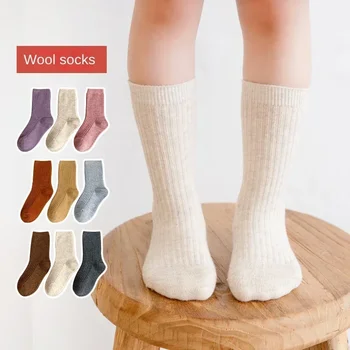 3 чифта Бебешки чорапи Деца Момчета Момиче Есен Зима Топъл чорап Оребрени Плътен цвят Дрехи Аксесоари за 1-12 години Падане на дете