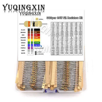 3120pcs 1 / 4W комплект резистор от въглеродно фолио 5% съпротивление асортимент 156valuesX20pcs 1R - 10M ома 0.25W проба пакет