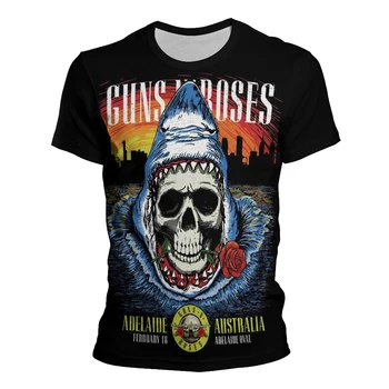 3D Guns N Roses череп отпечатани тениска за мъже хип-хоп пънк улично облекло хеви метъл рок къс ръкав дамско облекло y2k върхове чай