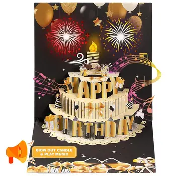 3D торта за рожден ден Честит рожден ден картичка музика светлина поздравителна картичка с изскачащи щастливи картички декорации творчески момиче