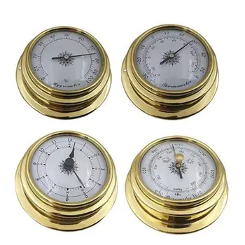 4 инча 4 бр / комплект термометър хигрометър барометър часовници часовник медна обвивка цирконий морски за метеорологична станция Wholesalse
