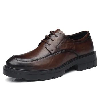 5 8 10 см обувки на петата Мъжка мода Ежедневни кравешки кожени мъжки обувки Британски дишащ младоженец платформа сватбени обувки мъжки