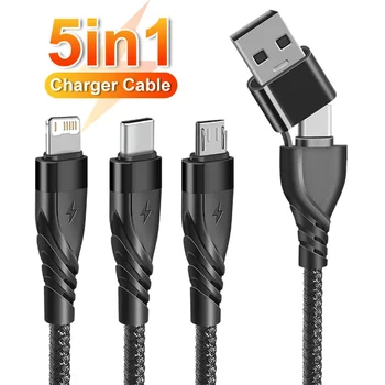 5 в 1 USB-C кабел за бързо зарядно устройство за iPhone 14 13 12 11 Huawei Xiaomi Redmi Samsung USB мълния тип C микро кабел за зареждане