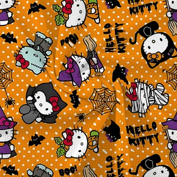 50*145 Хелоуин Hello Kitty Sanrio печат памучни мехурчета тъкани за шиене на деца рокля дрехи декорация