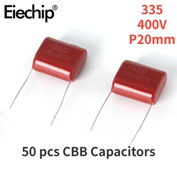 50PCS 400V CBB кондензатори 335J 3.3uF / 3300nF P20mm полипропиленов филм кондензатор електронен компонент
