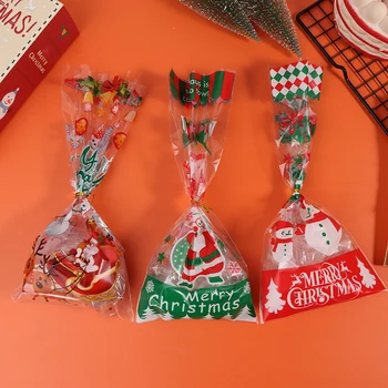 50Pcs Коледна подаръчна торбичка Прозрачни пластмасови торбички за подаръци Бонбони Бисквитки Коледа Начало Магазин Подаръчни бисквитки Опаковъчни торбички