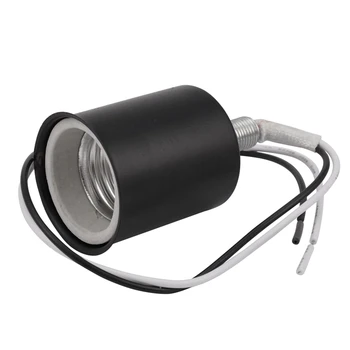 5X E27 керамични винт база кръгла LED крушка лампа гнездо титуляр адаптер метална лампа титуляр с тел черен