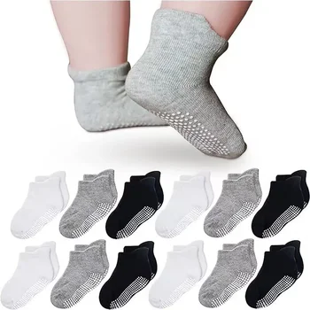 6 чифта/партида Памучни детски чорапи против хлъзгане лодка за момчета момиче ниско нарязани етаж детски чорап с гумени дръжки четири сезона