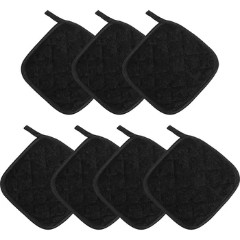 7 броя черни памучни държачи за кухненски ръкавици за фурна, машинно пране и топлоустойчива гореща подложка