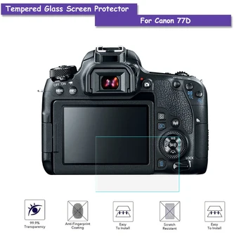 9H Закалено стъкло LCD екран протектор Истински стъклен щит филм за аксесоари за фотоапарати Canon 77D