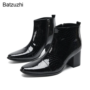Batzuzhi 7.5cm високи токчета мъжки ботуши цип черна естествена кожа къси ботуши мъже цип мода рицар ботуши за мъже, bg размер US6-12