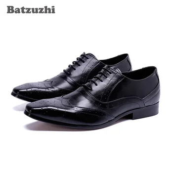 Batzuzhi италиански кожени мъжки обувки заострени пръсти Chaussure Homme официални бизнес обувки мъже, големи размери US6-12, EUR38-46