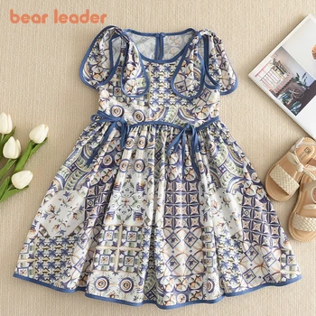 Bear Leader Корейски детски 2023 Лято Нови момичета отпечатани флорални жилетка пола мода момичета рокля екзотична пола