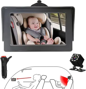 Bileeko Baby Car Mirror Monitor 4.3 инча с камера за задната седалка Rear Face View Infant
