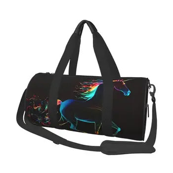 Colorful еднорог кон фитнес чанта животински готино обучение спортни чанти двойка отпечатани с обувки новост фитнес чанта преносими чанти