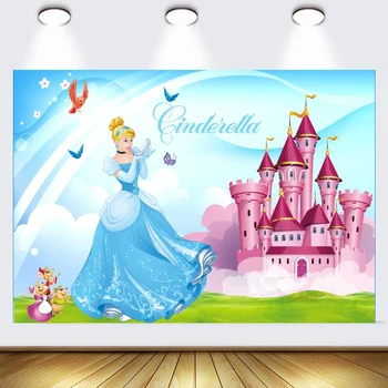 Disney Пепеляшка Фон Рожден ден за момичета Принцеса Pink Dreamy Castle Photo Banner Фотография Фонови декорации