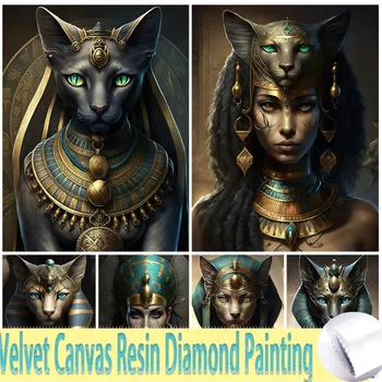 DIY 5D кадифе платно смола диамант живопис древен египетски котка диамант мозайка животни портрет кристал картина декор У дома