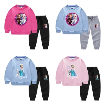 Fall Малки момичета облекло комплект анцузи мода малки детски екипировки комплект замразени Елза принцеса суитчър панталони две части