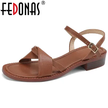 FEDONAS Основни дамски сандали пролет лятна мода ново пристигане естествена кожа ниски токчета обувки жена случайни офис дами