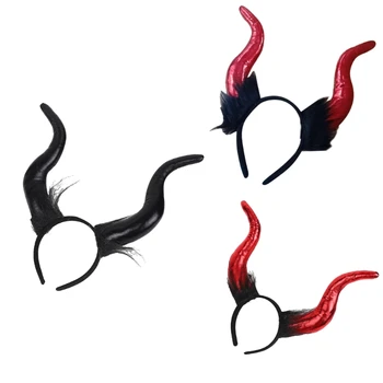 Furry Devil Horn Лента за коса Аниме лента за глава момичета Hairhoop Хелоуин парти подпори