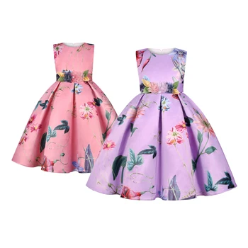 Girls Dres Цветя Лятна мода без ръкави Елегантна рокля на малка принцеса Танцов костюм за рожден ден 2-10 години Детски дрехи