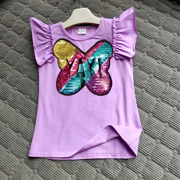 Girls Magic Glitter Reverse Sequin Top Color Changing Kids Girls T shirts Summer Kids Sequined T shirt Tops Children's Clothing