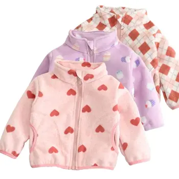 Girls Polar Fleece Hoodie Cardigan Sweater Jacket Spring Autumn Toddler Boys Kids Cotton Top Coat Infants Baby Clothes 1-5 Yrs