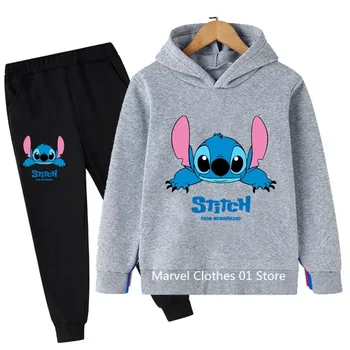 Girls Stitch Hoodie Set Детски костюми с дълъг ръкав 3-14 години Детски комплекти Baby Boys Casual Анцуг Hoodie + Панталони комплекти
