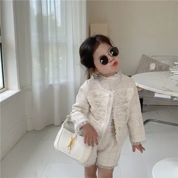 Girls Tweed Outfit Toddler Autumn Clothes Set Fall Boutique Kids Clothing Female Children Set Baby Top And Bottom Two Piece Set